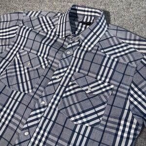 Gioberti Western Pearl Snap Shirt Mens Large Blue Plaid Short Sleeve Cowboy